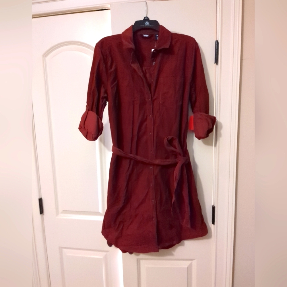 Lands' End Women's Long Sleeve Red Dress